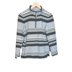 Talbots Womens 1/4 Zip Long Sleeve Black and White Stripe Pullover Size LP